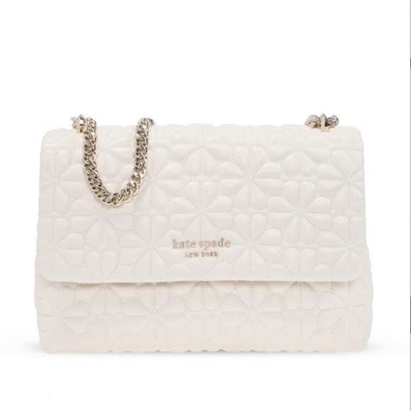KATE SPADE Bloom Large Quilted Leather Shoulder Bag In Ivory - Picture 3 of 11
